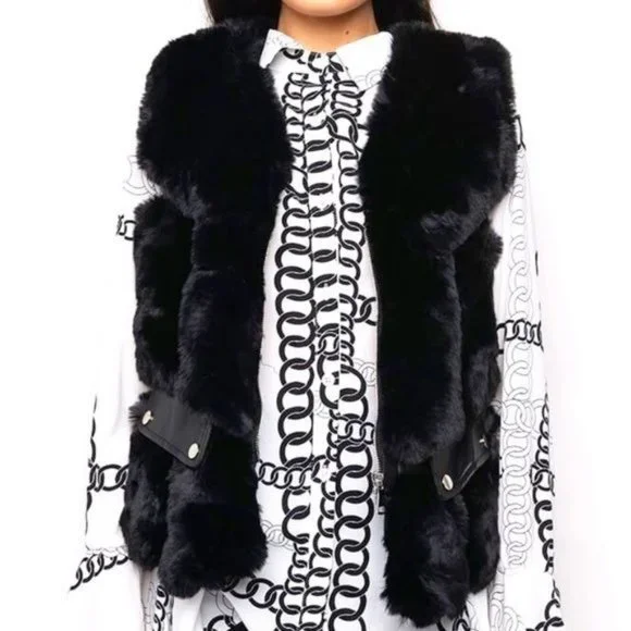 Miz Vegan: Fur & Leather Trimmed Vest - Picture 5 of 16